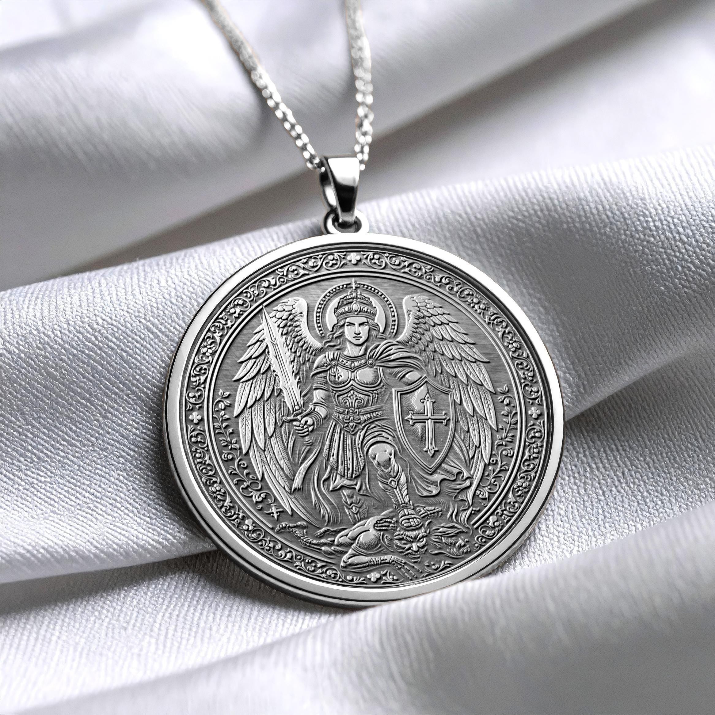 14K St Michael Pendant – Heavenly Protection , Courage & Divine Necklace –-87