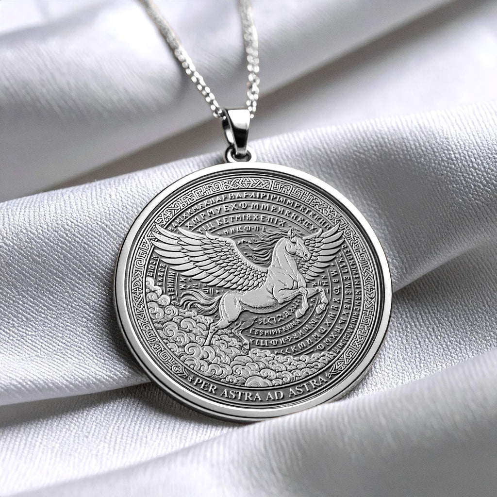 Ad Astra Per Aspera Necklace , Latin Motto Jewelry ,  Pegasus Necklace -245