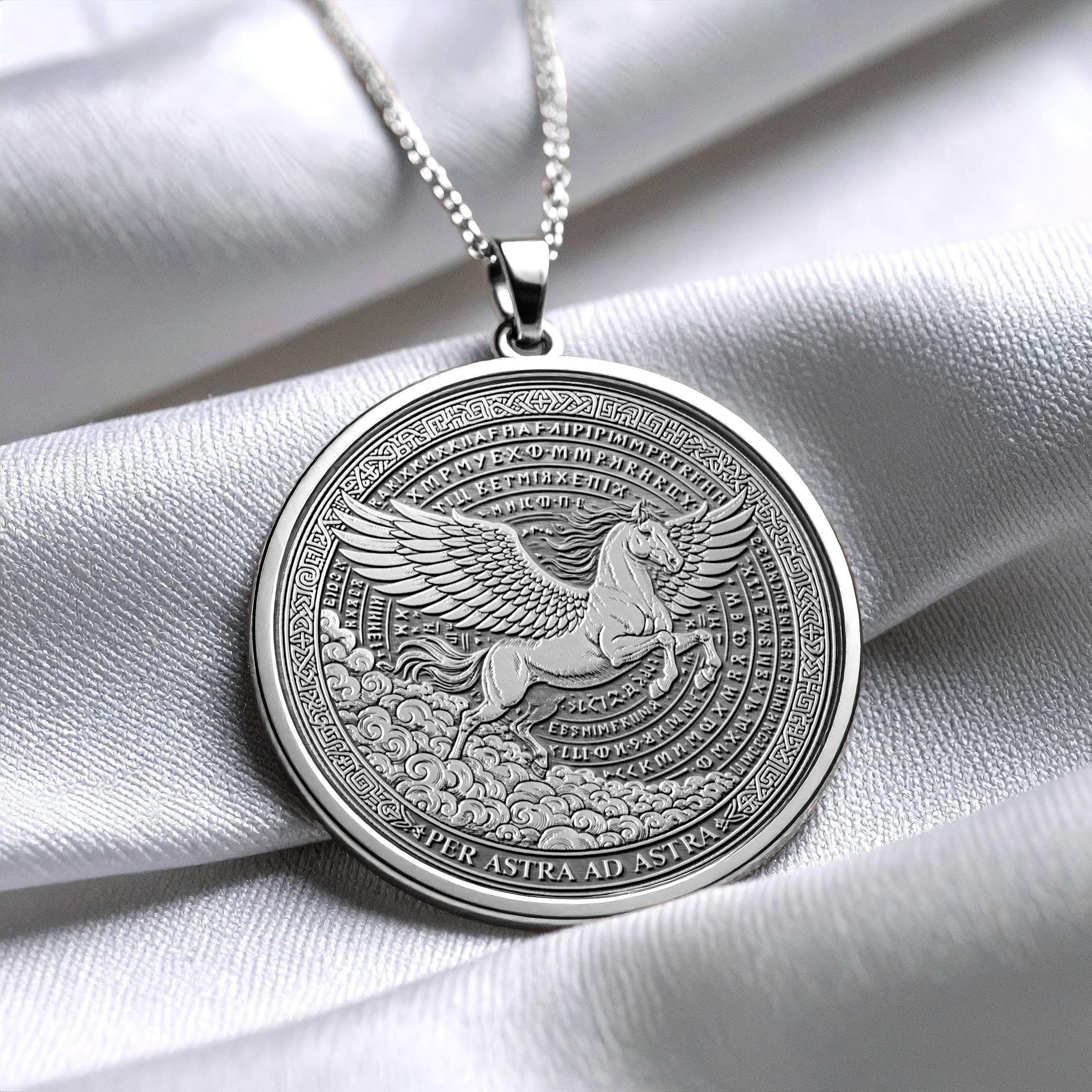 Ad Astra Per Aspera Necklace , Latin Motto Jewelry ,  Pegasus Necklace -245