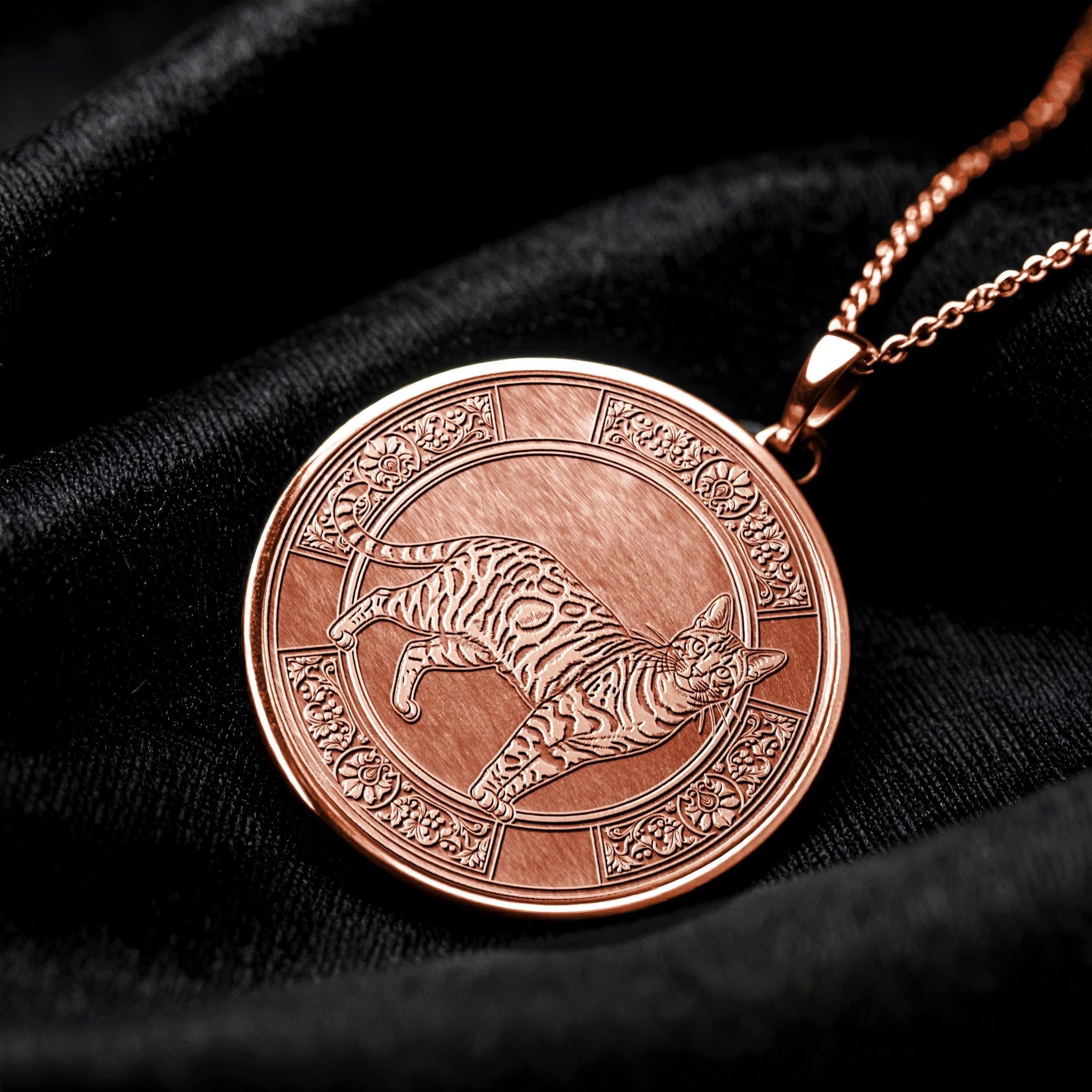 Bengal Cat Medallion Pendant, Timeless Gold & Sterling Silver Necklace