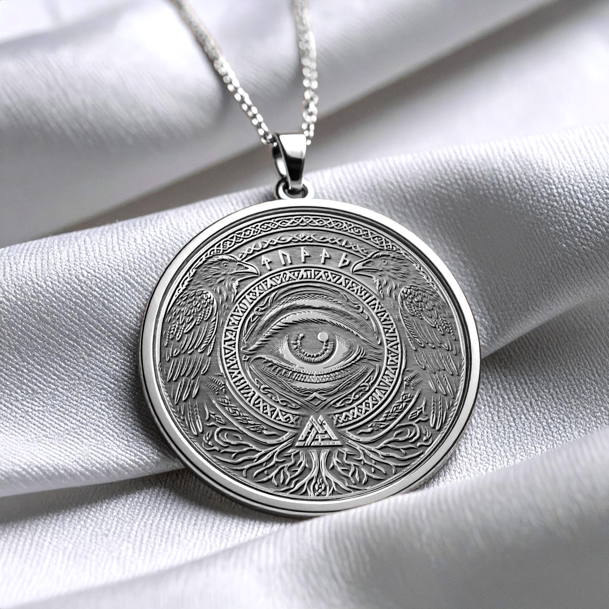 14K Gold Odin Eye Medallion: Norse Viking Amulet Pendant -113