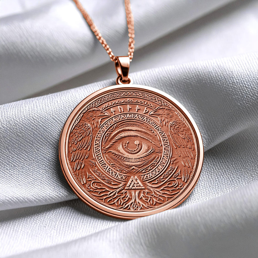 14K Gold Odin Eye Medallion: Norse Viking Amulet Pendant -113