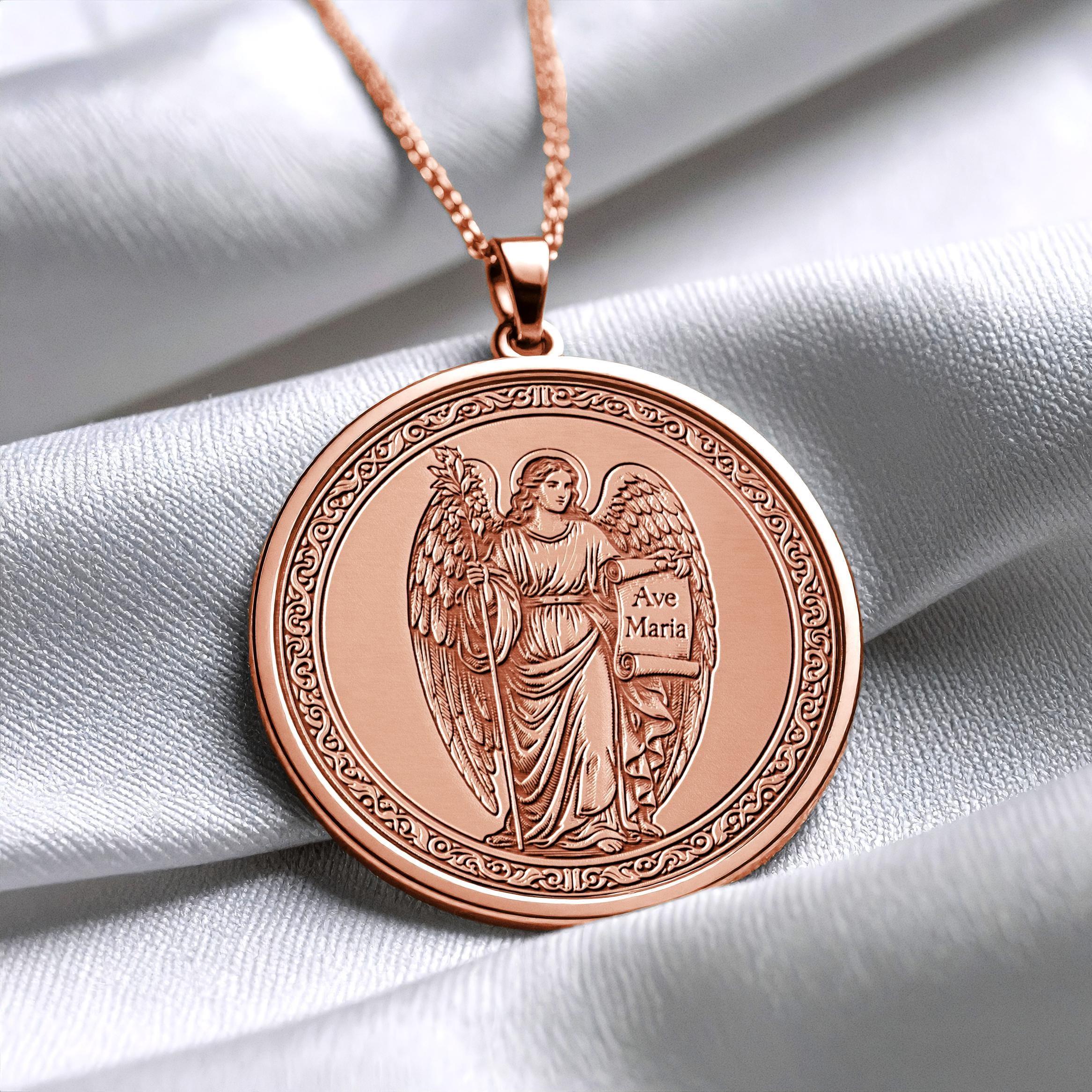 14K Gold Archangel Gabriel Necklace – Spiritual Protection Pendant -86