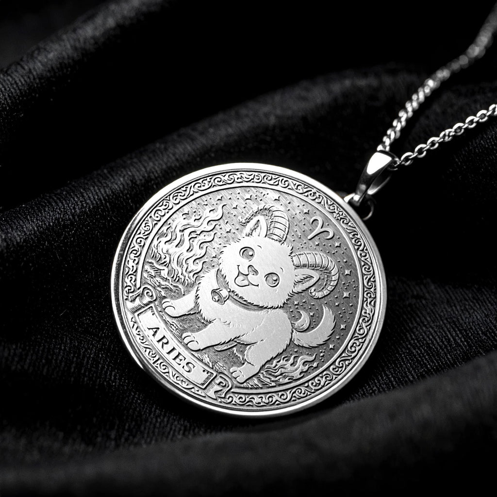 Aries Zodiac Pendant – Fire Sign Necklace with Dog -495