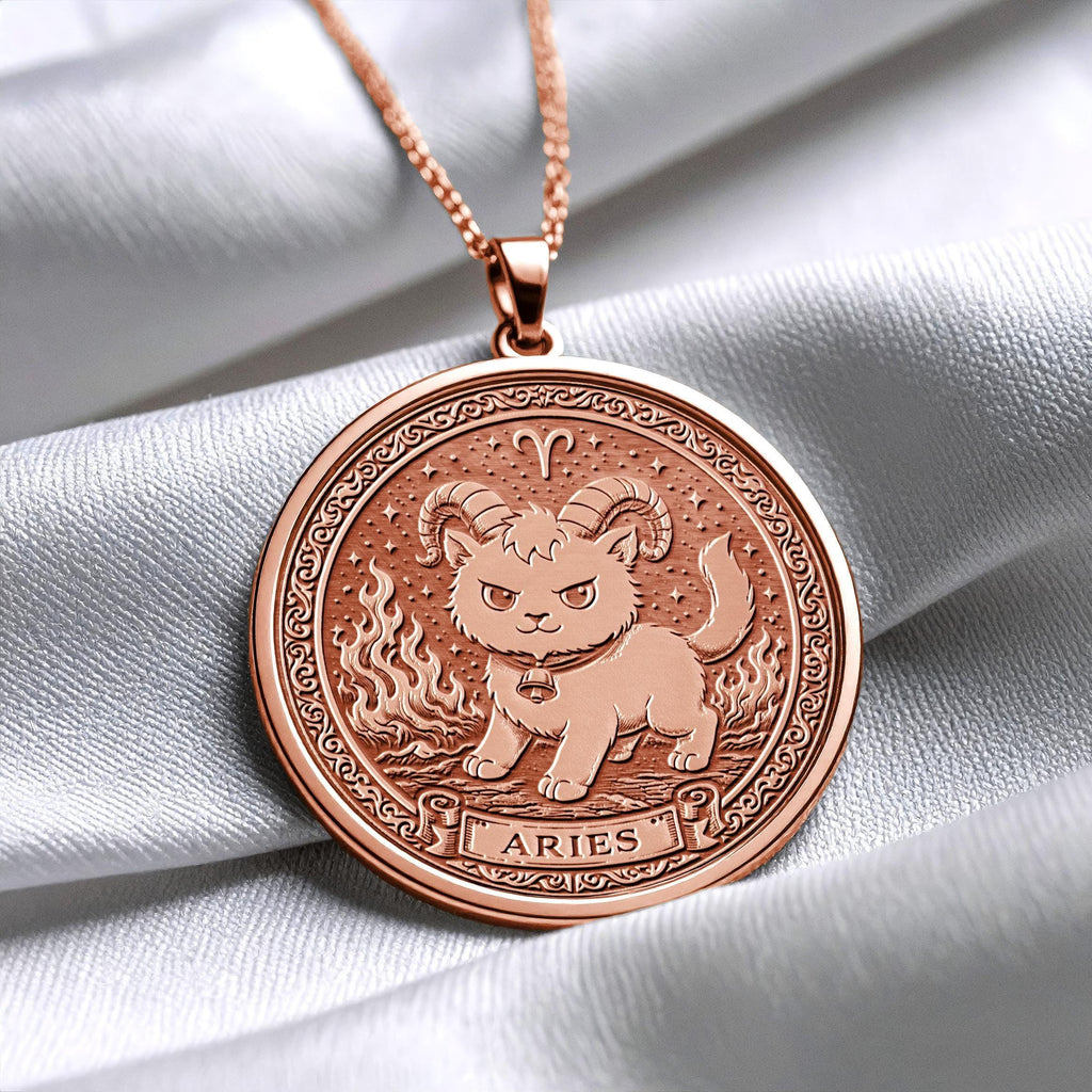 Aries Zodiac Cat Pendant Necklace - Sterling Silver, Gold Options -492