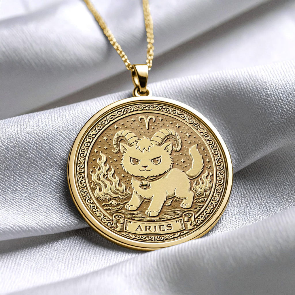Aries Zodiac Cat Pendant Necklace - Sterling Silver, Gold Options -492