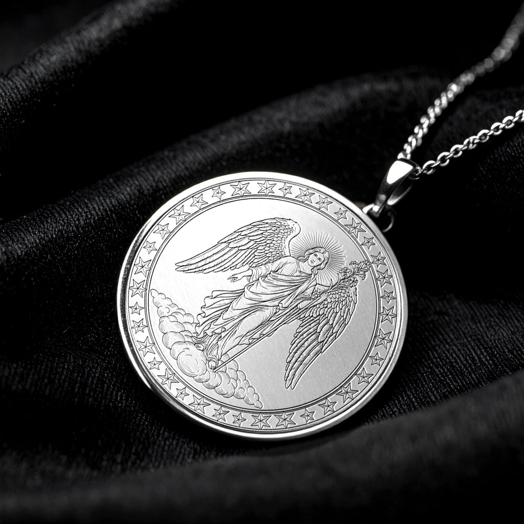 Archangel Uriel Necklace, Fire of God Pendant, Guardian Angel Medallion, Christmas Gift -97