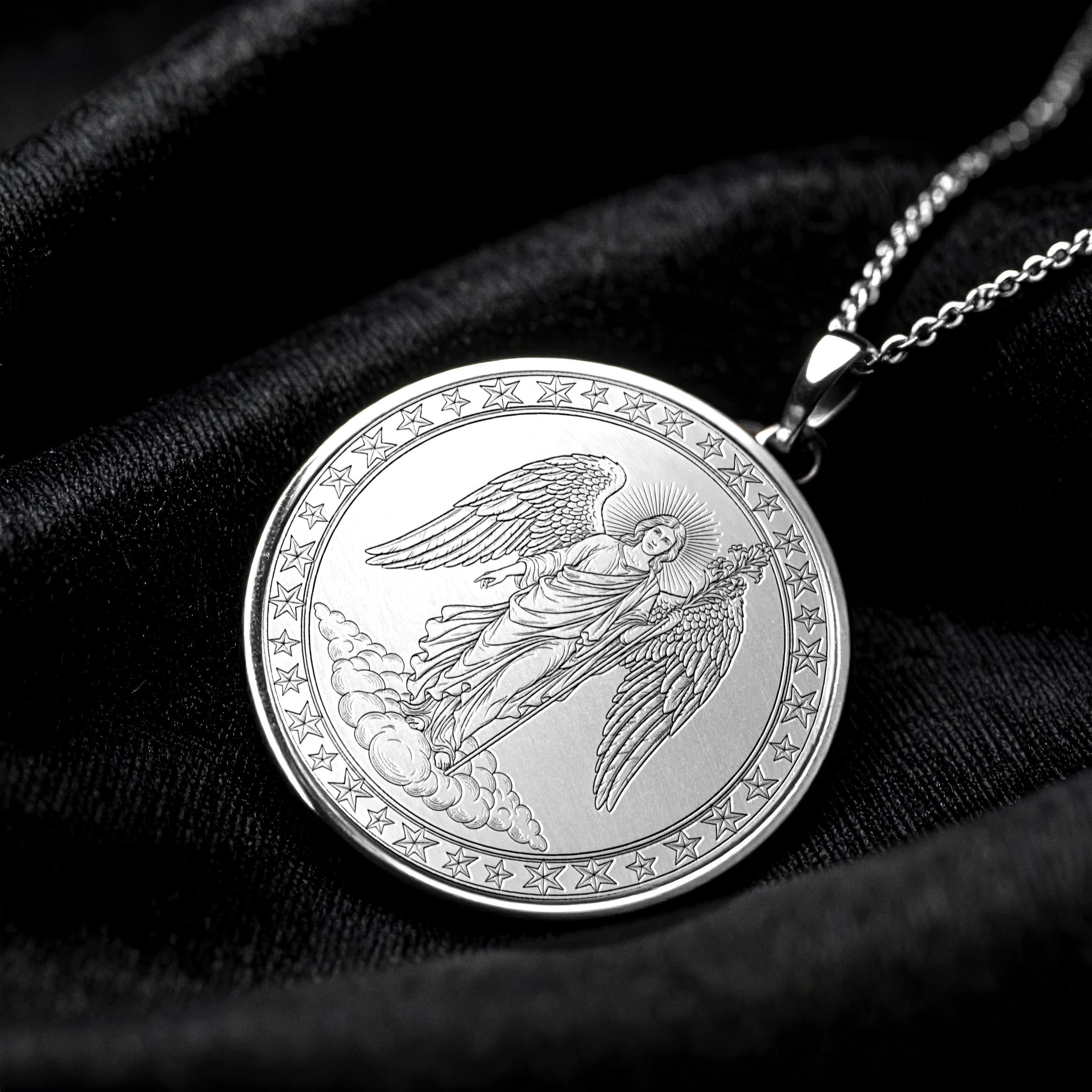 Archangel Uriel Necklace, Fire of God Pendant, Guardian Angel Medallion, Christmas Gift -97